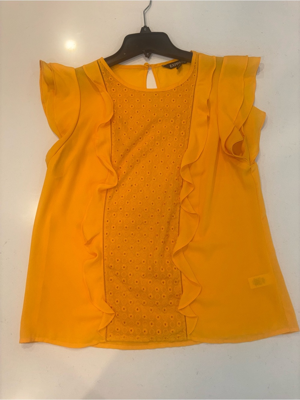 Express Yellow Ruffle Eyelet Front Blouse